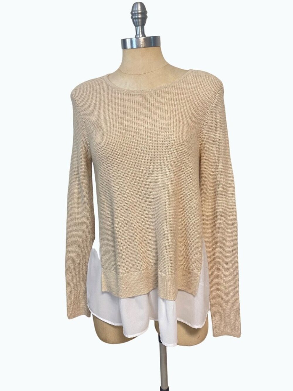 Pure Navy Tan & White Long Sleeve Sweater Top Small